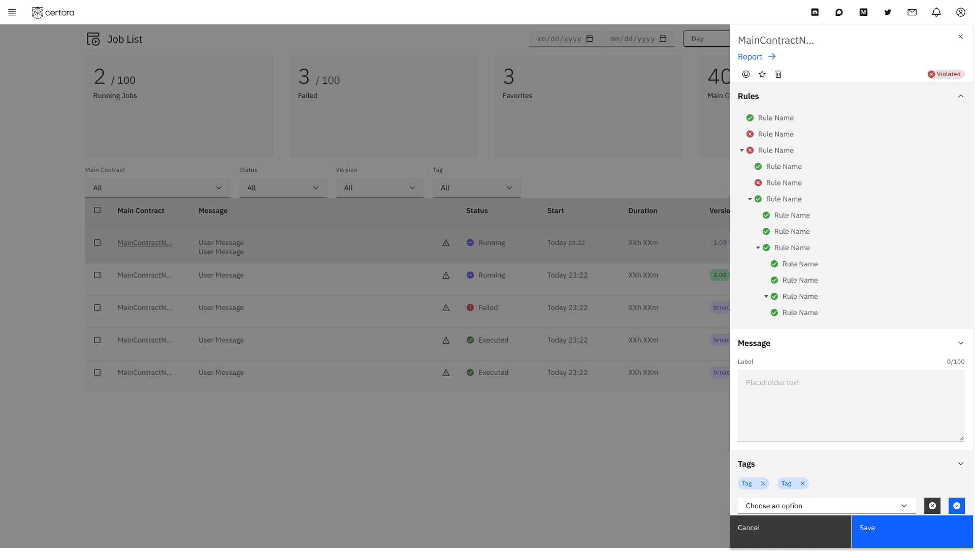Job list with side panel
